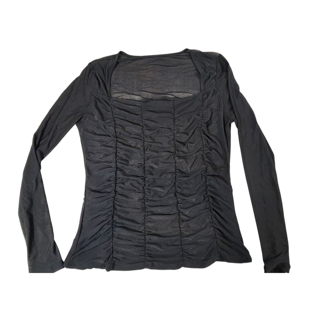 Torrid NWT Black Sheer Mesh Shirred Bodice Top Size 0 (L 10–12) Y2K Ruched